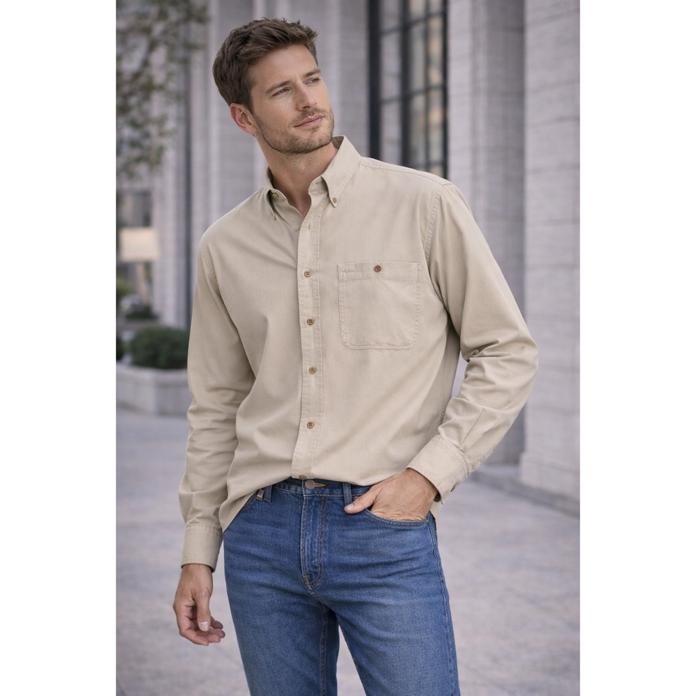 Vintage CHAPS RALPH LAUREN Button Down Shirt Men's XL Beige 100% Cotton USA MADE